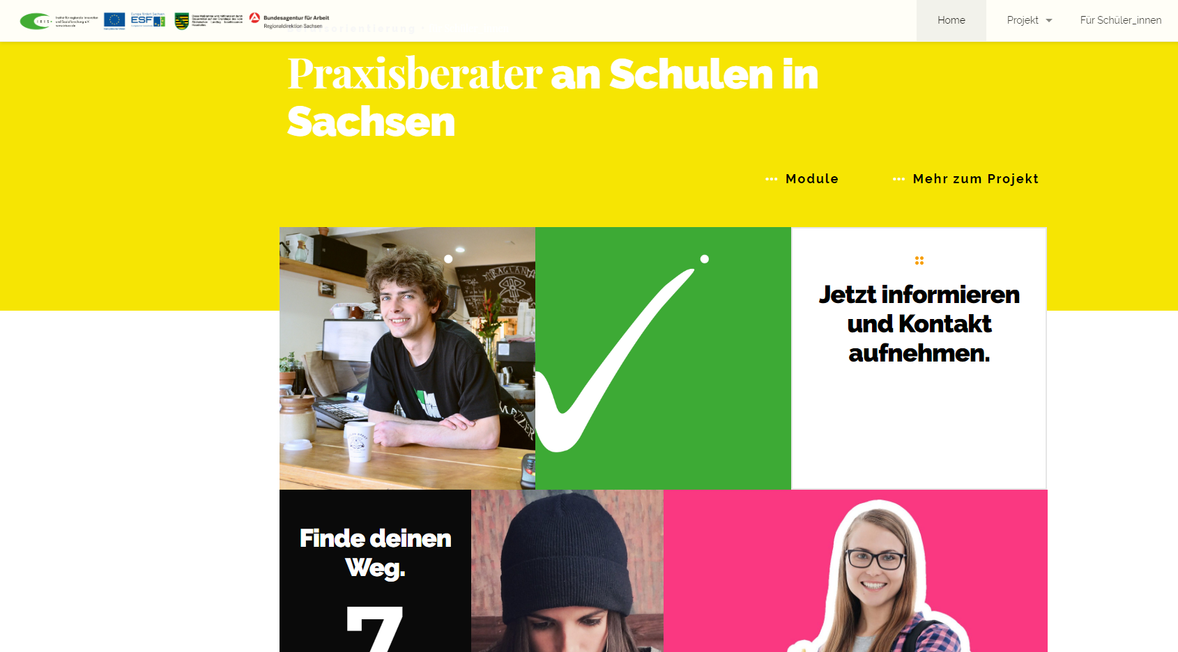 Ansicht der Homepage des Projektes "Praxisberater an Schulen"